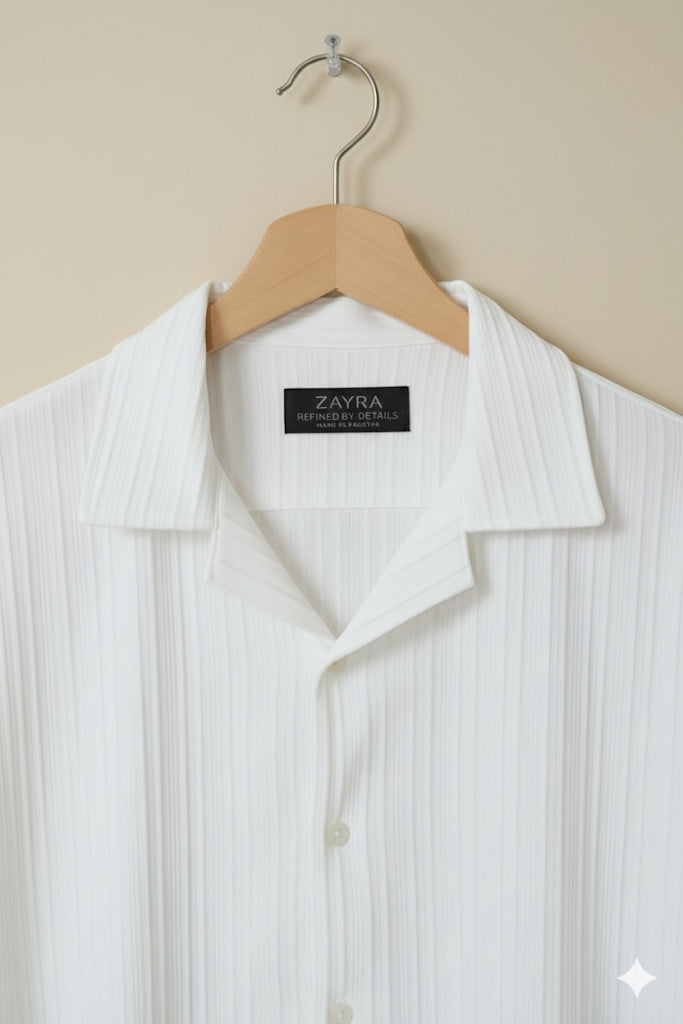 Pure white textured strip shirt