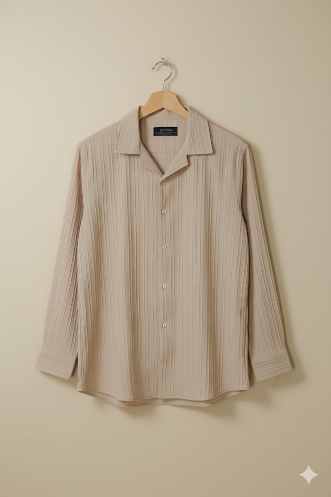 Sand biege textured strip shirt