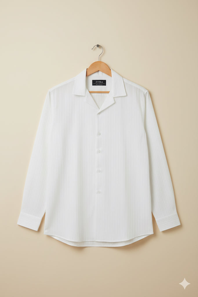 Pure white textured strip shirt