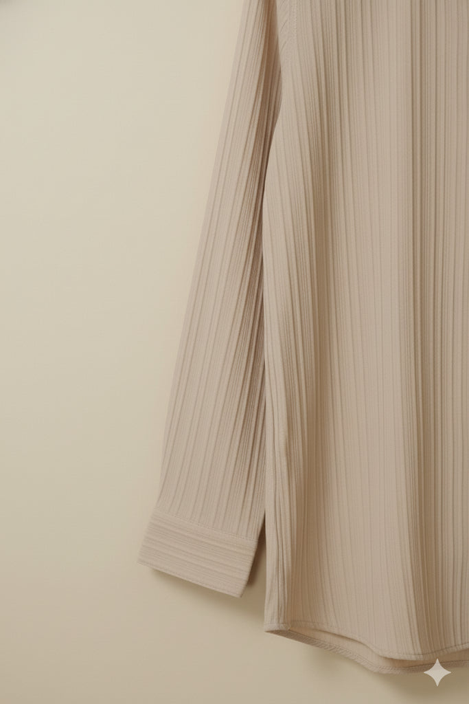 Sand biege textured strip shirt