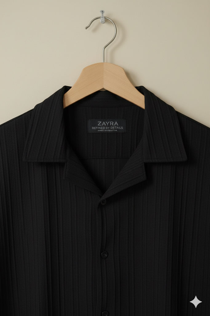Jet Black textured strip shirt