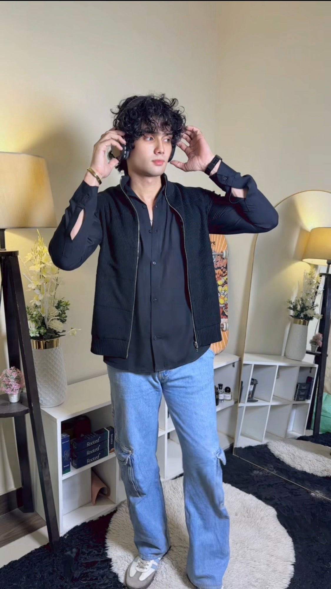 linen blended shirt(jett black)